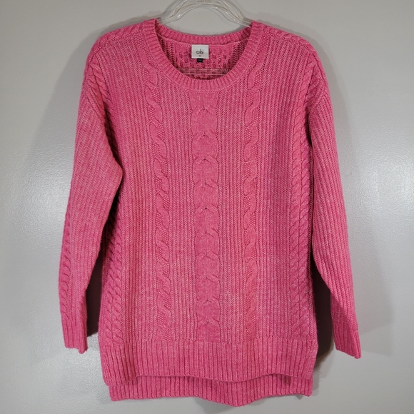 CAbi Sweaters Cabi Elsa Bubblegum Pink Barbiecore Soft Cotton Blend Cable Knit Popover